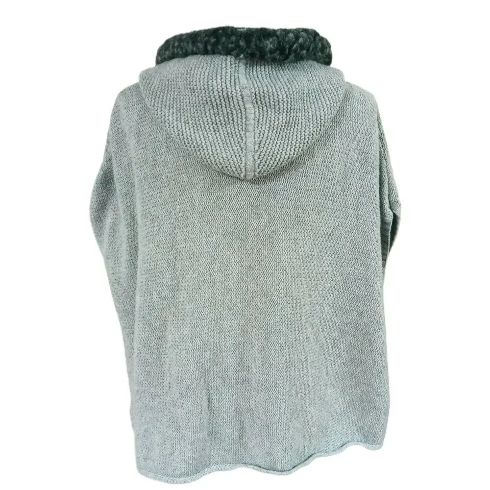 🥼👓Gap Kids XL Hoodie Poncho Cable Knit Heather Gray Faux Fur Trim Girls Winter